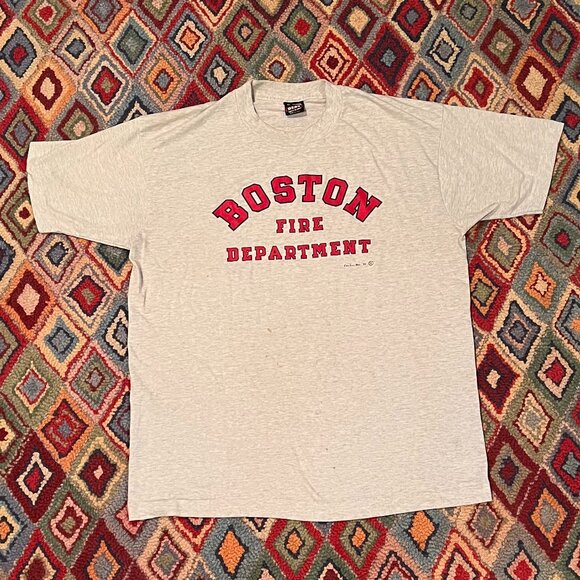 Fruit of the Loom Other - Fruit of the Loom Boston Fire Department 1993 T-Shirt – Light Gray, Size XL, Vin